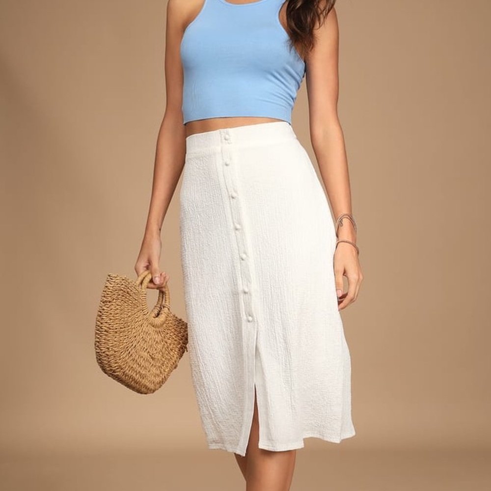 NEW Lulus  Rules of Romance White Button-Front Midi Skirt